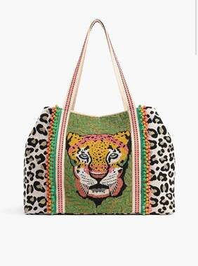 America & Beyond Forestry Leopard Embellished Tote NEW WITH TAGS
